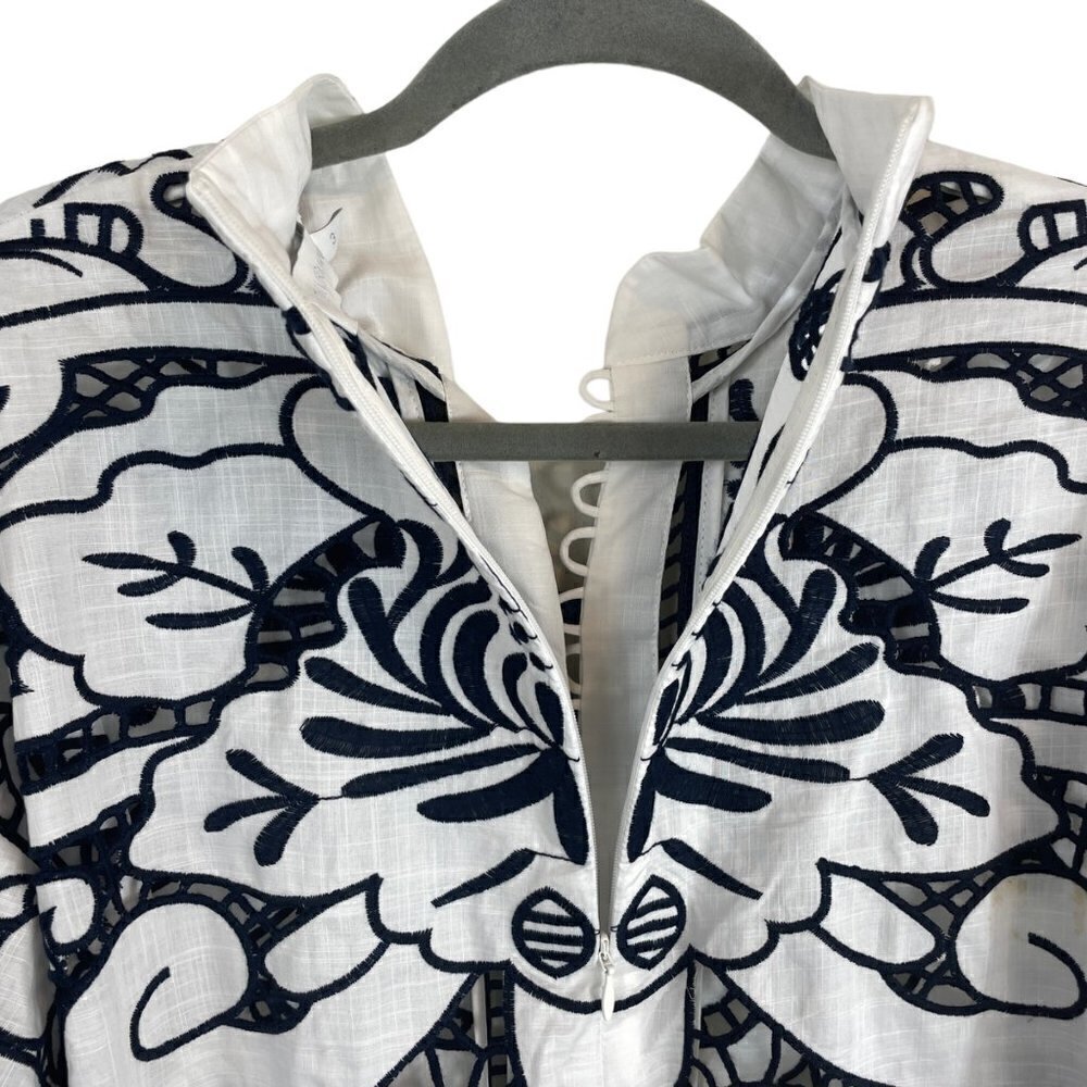 Zimmermann Embroidered Tie-Fastening Button Front Midi Dress Bianco 3 (US 10) - Picture 8 of 13